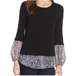 Bailey 44 Mixed Media Twofer Top Black Womens XS Leopard